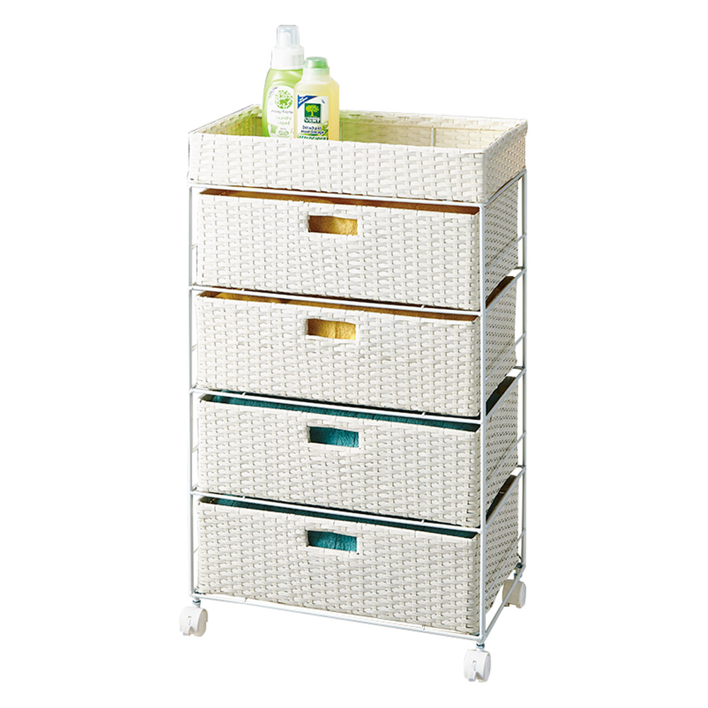 ラタン調バスケットワゴン 幅50.5cm 洗面所収納 隙間収納 トイレ 洗面所 ランドリー収納 587616