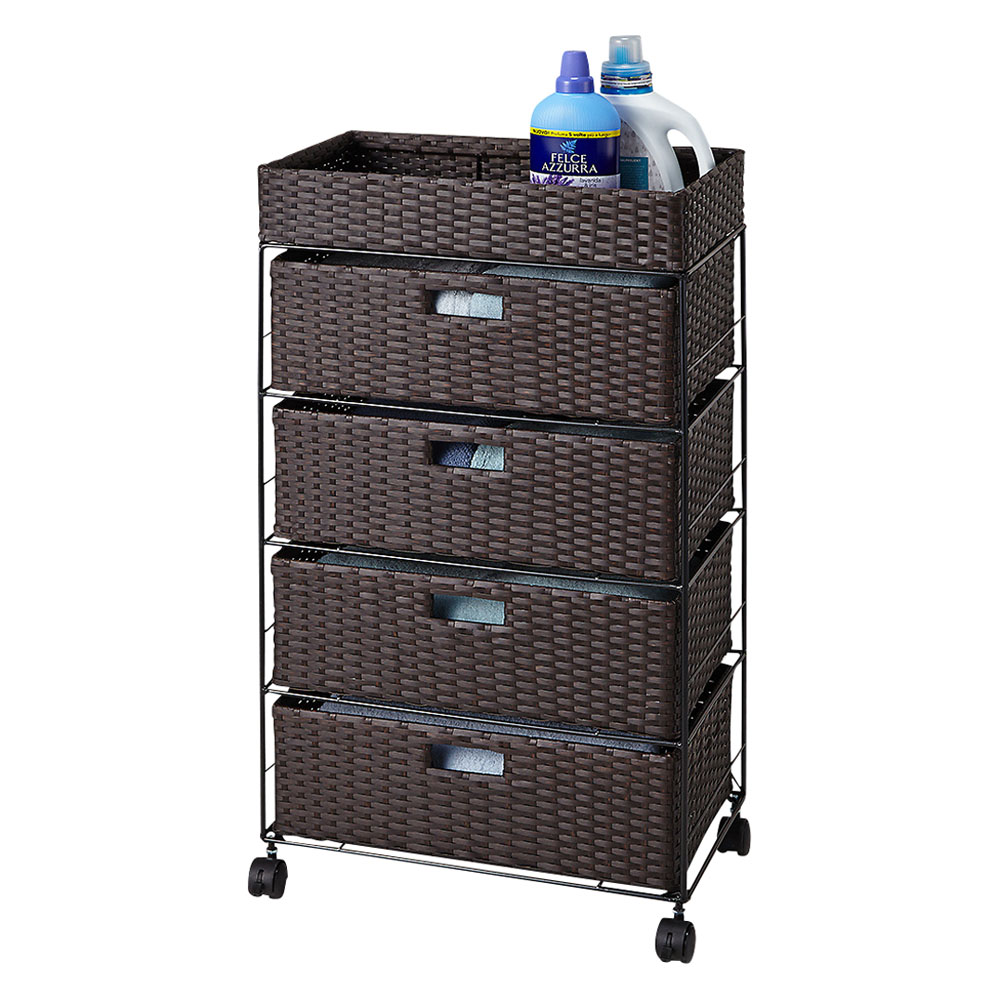 ラタン調バスケットワゴン 幅50.5cm 洗面所収納 隙間収納 トイレ 洗面所 ランドリー収納 587616