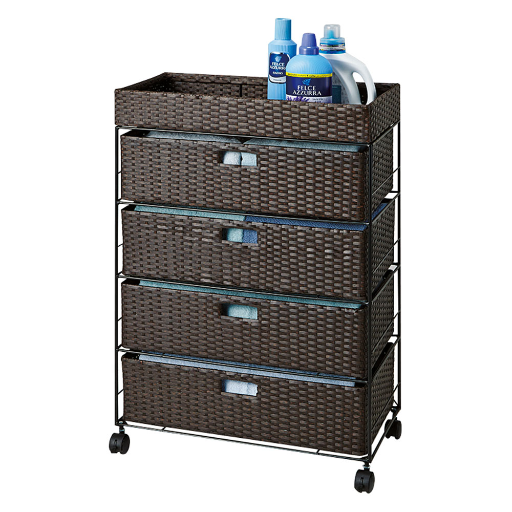 ラタン調バスケットワゴン 幅60.5cm 洗面所収納 隙間収納 トイレ 洗面所 ランドリー収納 587617