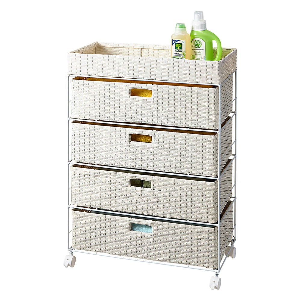 ラタン調バスケットワゴン 幅60.5cm 洗面所収納 隙間収納 トイレ 洗面所 ランドリー収納 587617