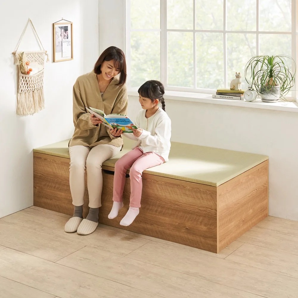 跳ね上げ式収納ユニット畳 ヘリ無し1畳 高さ33cm ユニットシェルフ リビング収納 587975