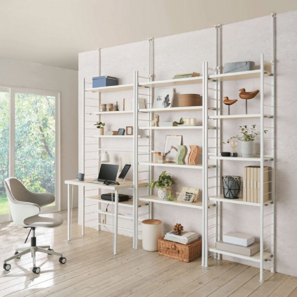 【新品・送料無料】90幅デスク+つっぱり伸縮パネル 2点セット インダストリアル 突っ張り式高さ調節シリーズ 伸長デスクラック 幅90cm ディノスANAmall店