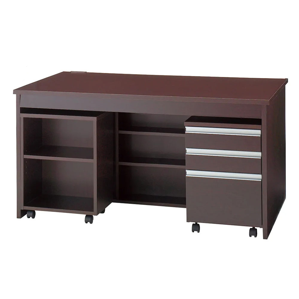 奥行たっぷりデスク3点セット（パソコンデスク・ラック・チェスト）幅140cm オフィス 事務 書斎机 机 588211