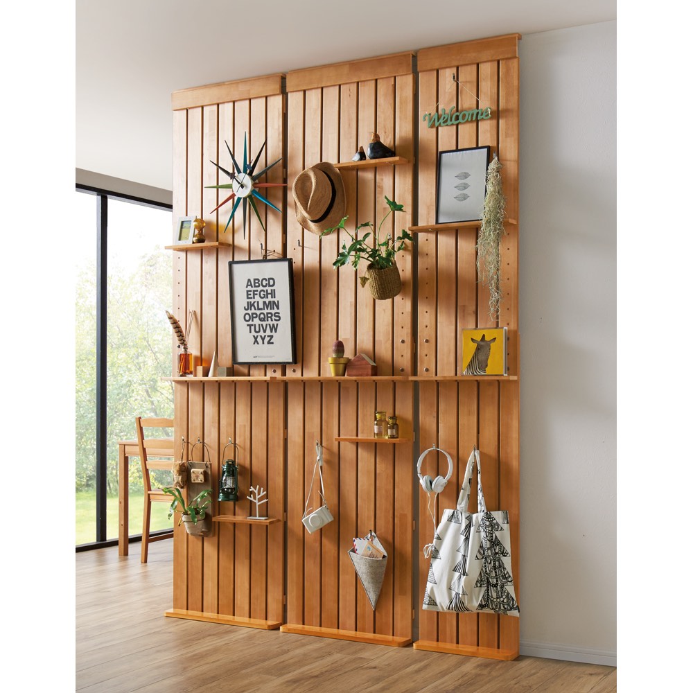 金具がきれいに隠せる 天然木突っ張りウォール 幅44cm 突っ張り収納 ラック 本棚 シェルフ 588409