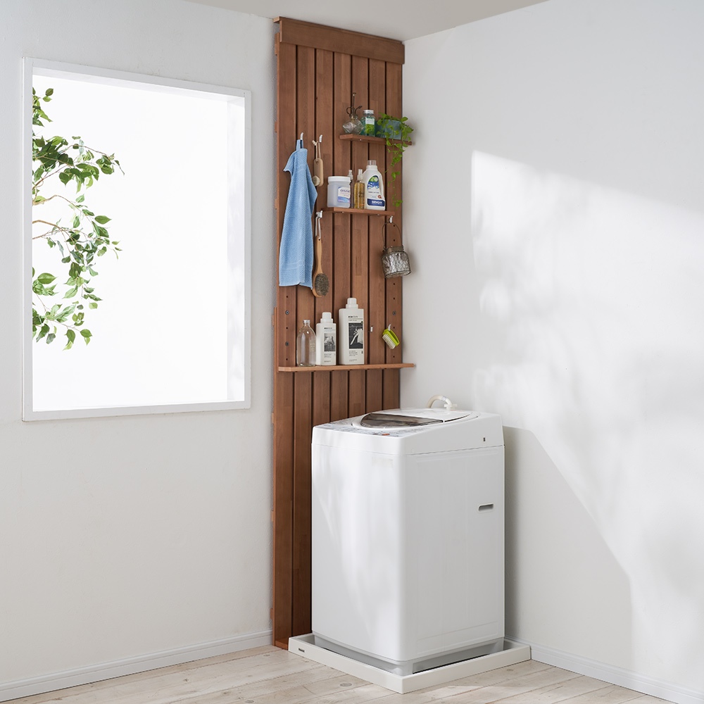 金具がきれいに隠せる 天然木突っ張りウォール 幅62cm 突っ張り収納 ラック 本棚 シェルフ 588410