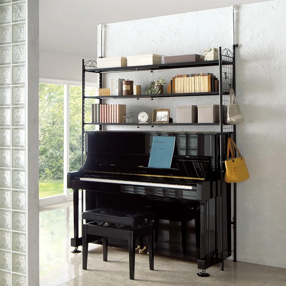 壁面を有効活用できる 幅伸縮 頑丈ラック 2段 スチール メタルラック 本棚 ラック シェルフ 588417