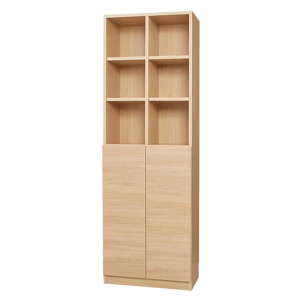 コーナーまで有効に使える幅・高さぴったり本棚 上オープン・下扉タイプ 幅60cm奥行32cm高さ180cm 本棚 ブックシェルフ 書棚 ラック シェルフ 588726