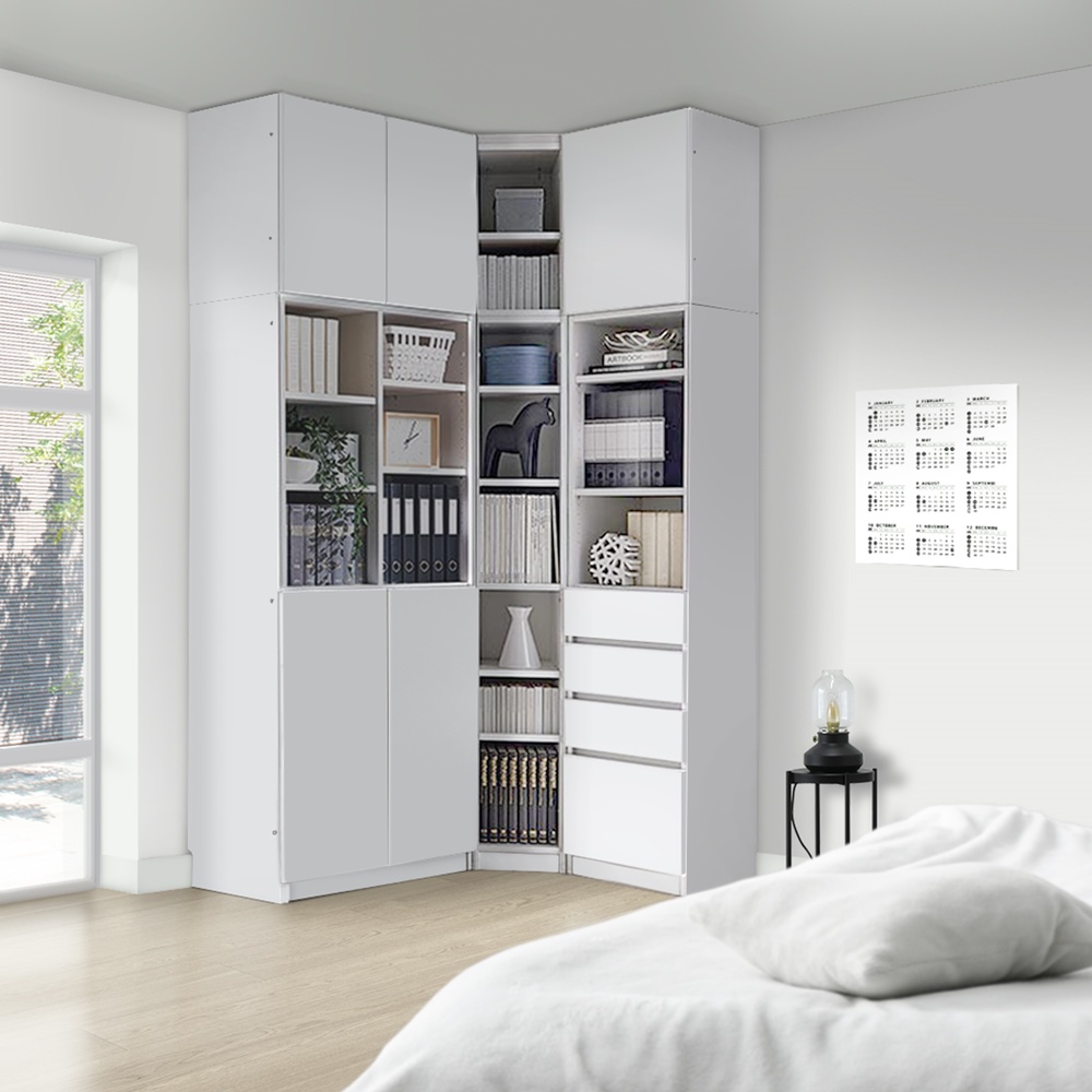 コーナーまで有効に使える幅・高さぴったり本棚 上ポリカ扉・下扉タイプ 幅60cm奥行32cm高さ180cm 本棚 ブックシェルフ 書棚 ラック シェルフ 588728