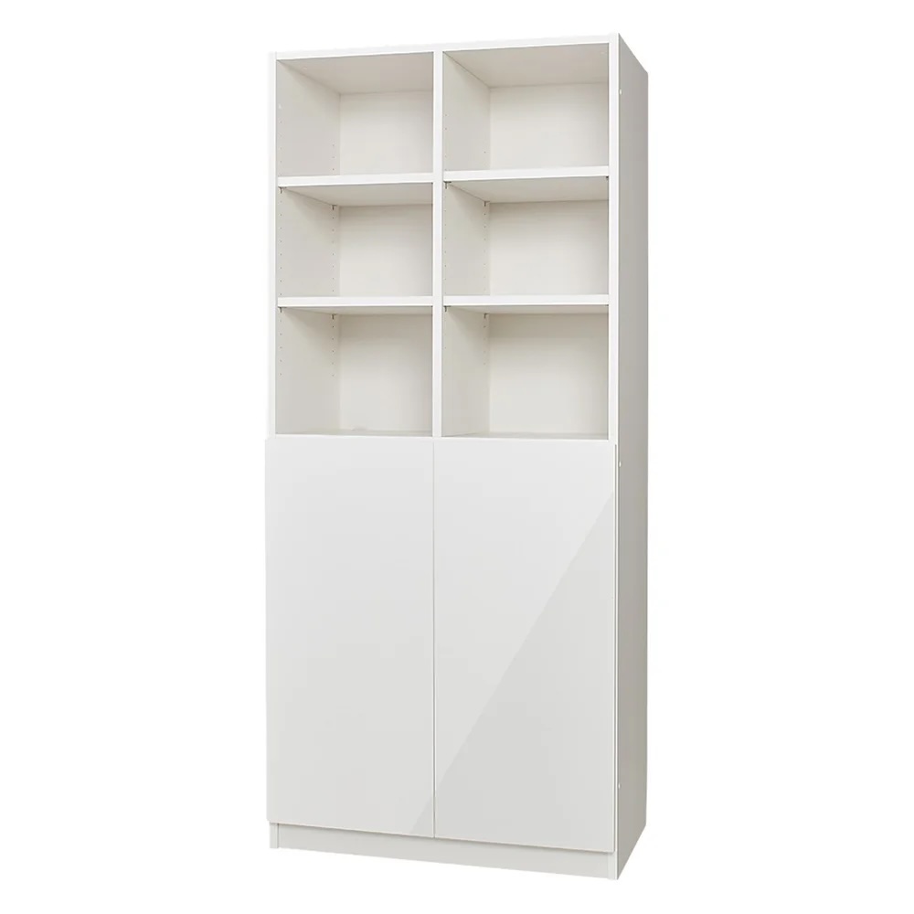 コーナーまで有効に使える幅・高さぴったり本棚 上オープン・下扉タイプ 幅80cm奥行32cm高さ180cm 本棚 ブックシェルフ 書棚 ラック シェルフ 588734