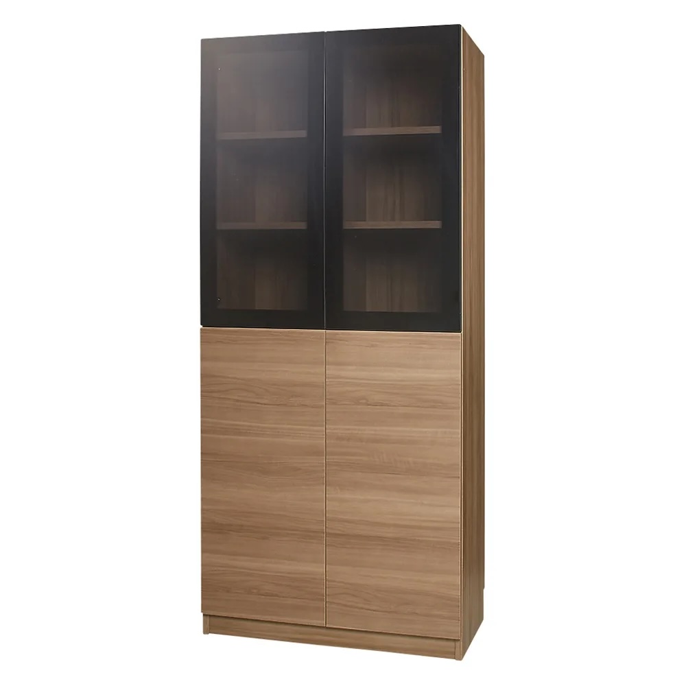 コーナーまで有効に使える幅・高さぴったり本棚 上ポリカ扉・下扉タイプ 幅80cm奥行32cm高さ180cm 本棚 ブックシェルフ 書棚 ラック シェルフ 588736