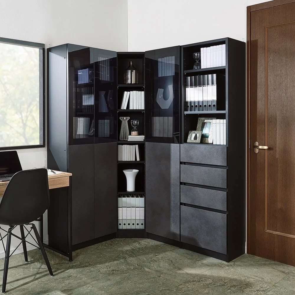 コーナーまで有効に使える幅・高さぴったり本棚 上オープン・下引き出しタイプ 幅60cm奥行42cm高さ180cm 本棚 ブックシェルフ 書棚 ラック シェルフ 588773