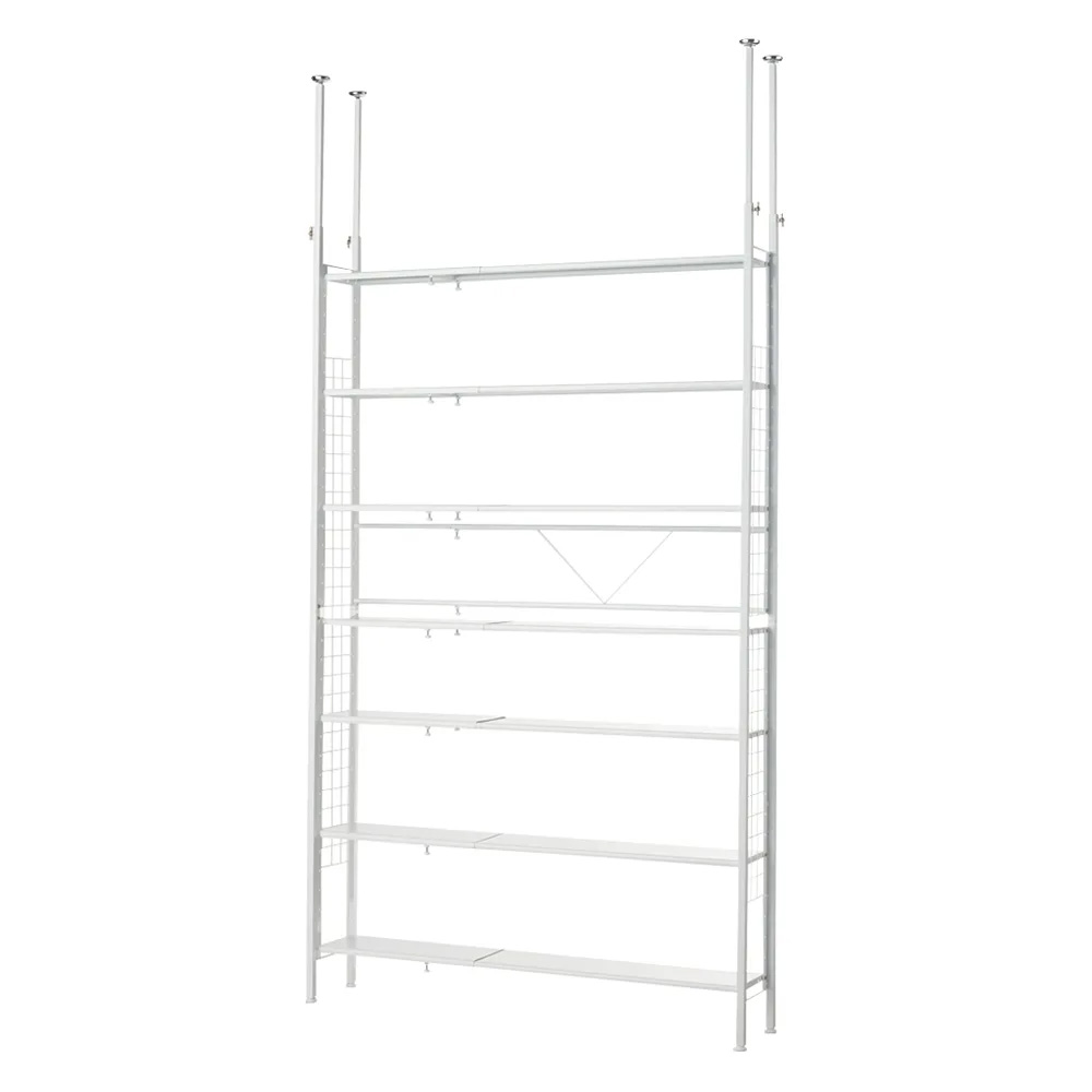 〈奥行26cm・幅93cm-122cm〉幅も高さもピッタリ！伸縮式スチールラック 突っ張り収納 ラック 本棚 シェルフ 588802