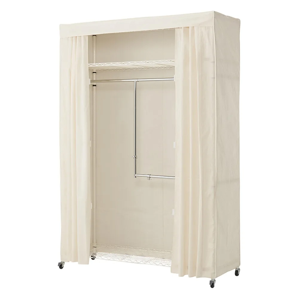 洗えるカバー付き 頑丈ハンガーラック 2段掛けハイタイプ・幅152cm ハンガーラック パイプハンガー 衣類収納 589324