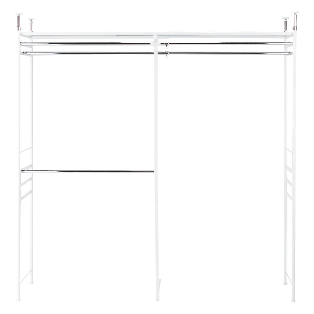 前後2列掛け 薄型大容量頑丈ダブルハンガー ロータイプ 幅120cm-200cm クローゼットハンガー カバー 衣類収納 589413