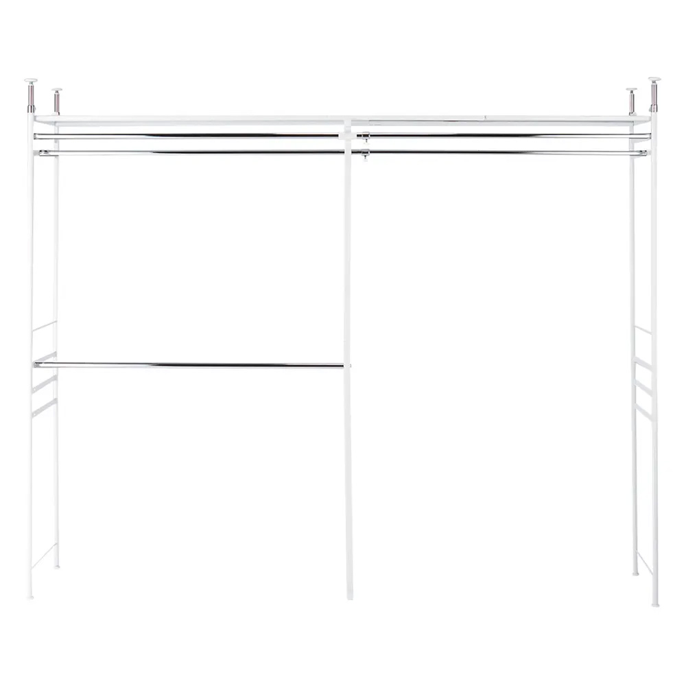 前後2列掛け 薄型大容量頑丈ダブルハンガー ロータイプ 幅150cm-250cm ハンガーラック 頑丈 部屋干し 室内物干し スリム パイプハンガー 洋服掛け 衣類 収納 ワードローブ 伸縮 クローゼット スチールラック クローゼットハンガー カバー 衣類収納 589414