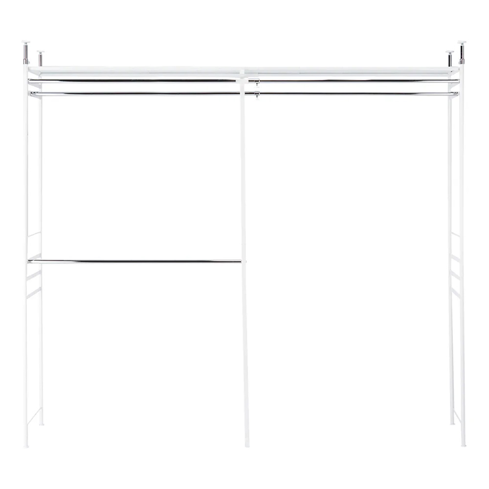 前後2列掛け 薄型大容量頑丈ダブルハンガー ハイタイプ 幅150cm-250cm クローゼットハンガー カバー 衣類収納 589416