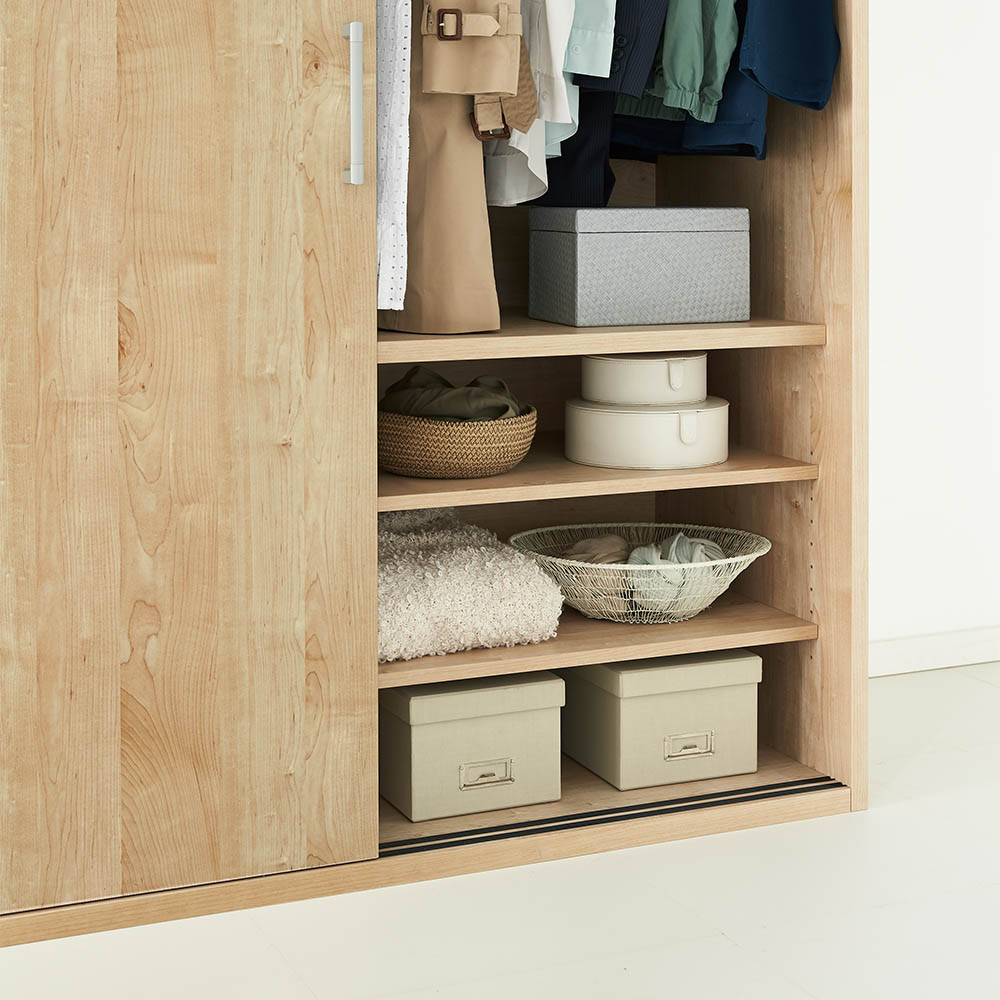 オシャレな北欧風デザイン】天然木調 引き戸クローゼットハンガー 幅