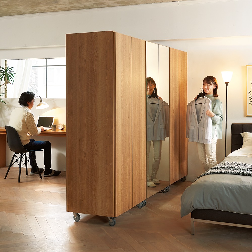 移動式間仕切りクローゼットハンガー 板扉タイプ・ハンガー1段 パーテーション 間仕切り リビング収納 589704