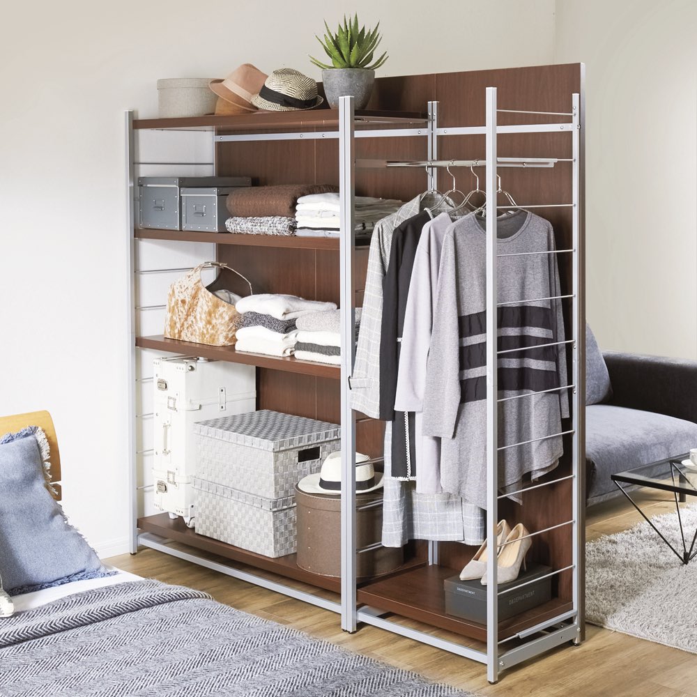 お手軽間仕切り パネル収納ハンガーラック 板タイプ 棚4枚 幅60cm パーテーション 間仕切り リビング収納 589708