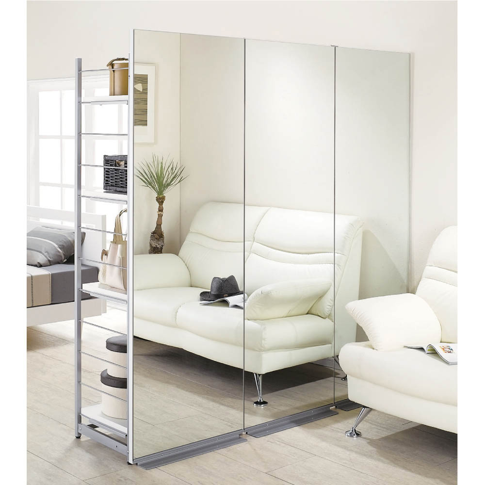 手軽に間仕切り パネル収納ハンガーラック 「ミラータイプ」 ハンガー1段棚1枚・幅60cm パーテーション 間仕切り リビング収納 589711