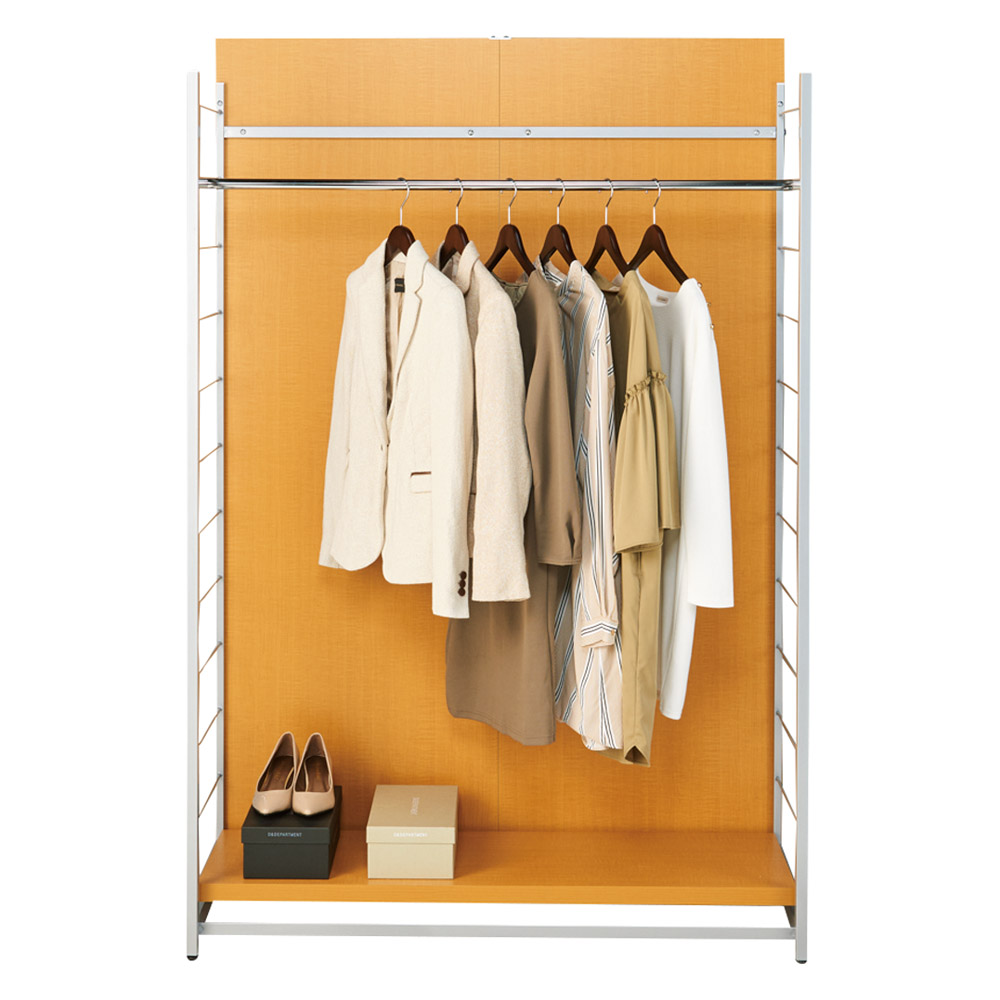 手軽に間仕切り パネル収納ハンガーラック 「ミラータイプ」 ハンガー1段棚1枚・幅120cm パーテーション 間仕切り リビング収納 589713