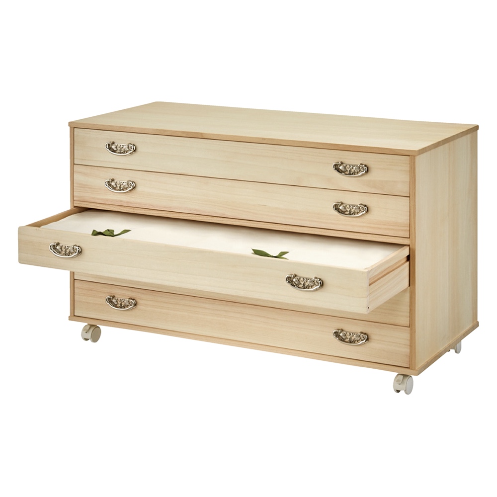 【キャスター付きでどこでも使える】総桐着物収納クローゼットワゴン 浅引き5段・高さ60.5cm 押入れ クローゼット収納 衣類収納 590224