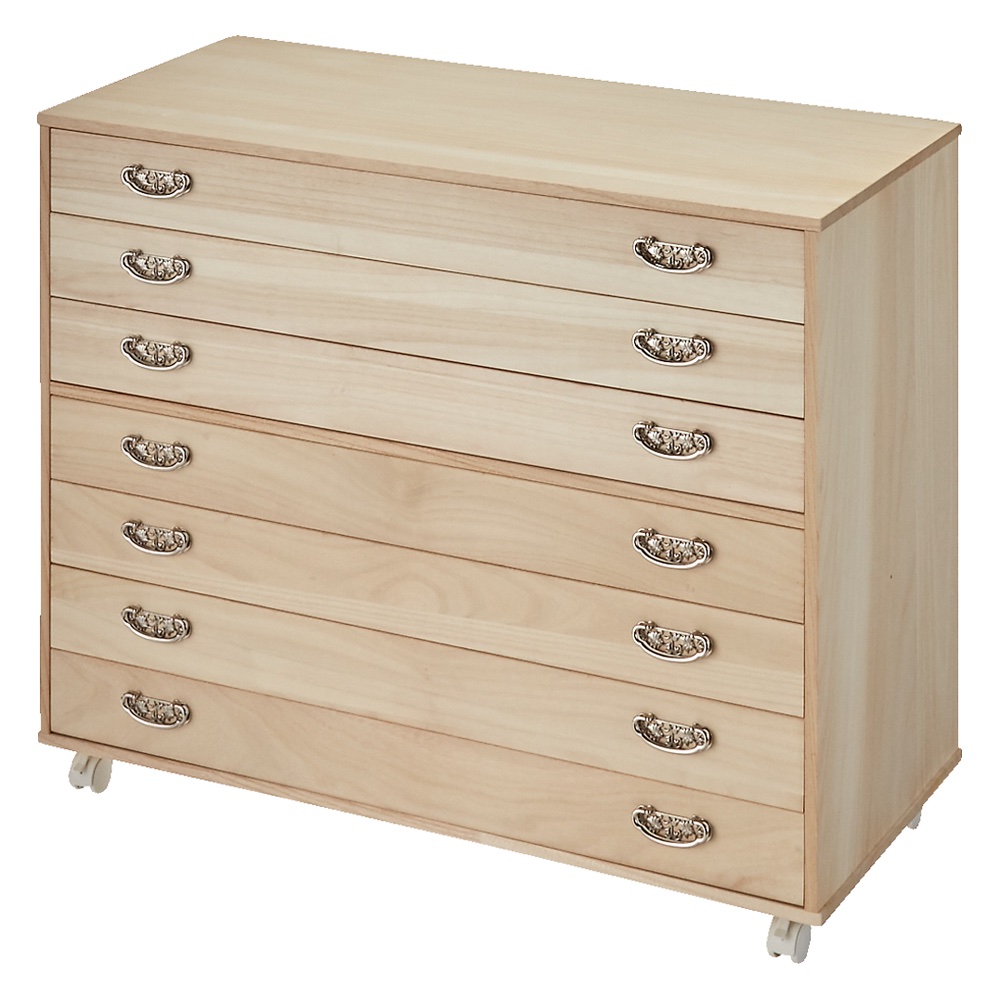 【キャスター付きでどこでも使える】総桐着物収納クローゼットワゴン 浅引き7段・高さ80.5cm 押入れ クローゼット収納 衣類収納 590225