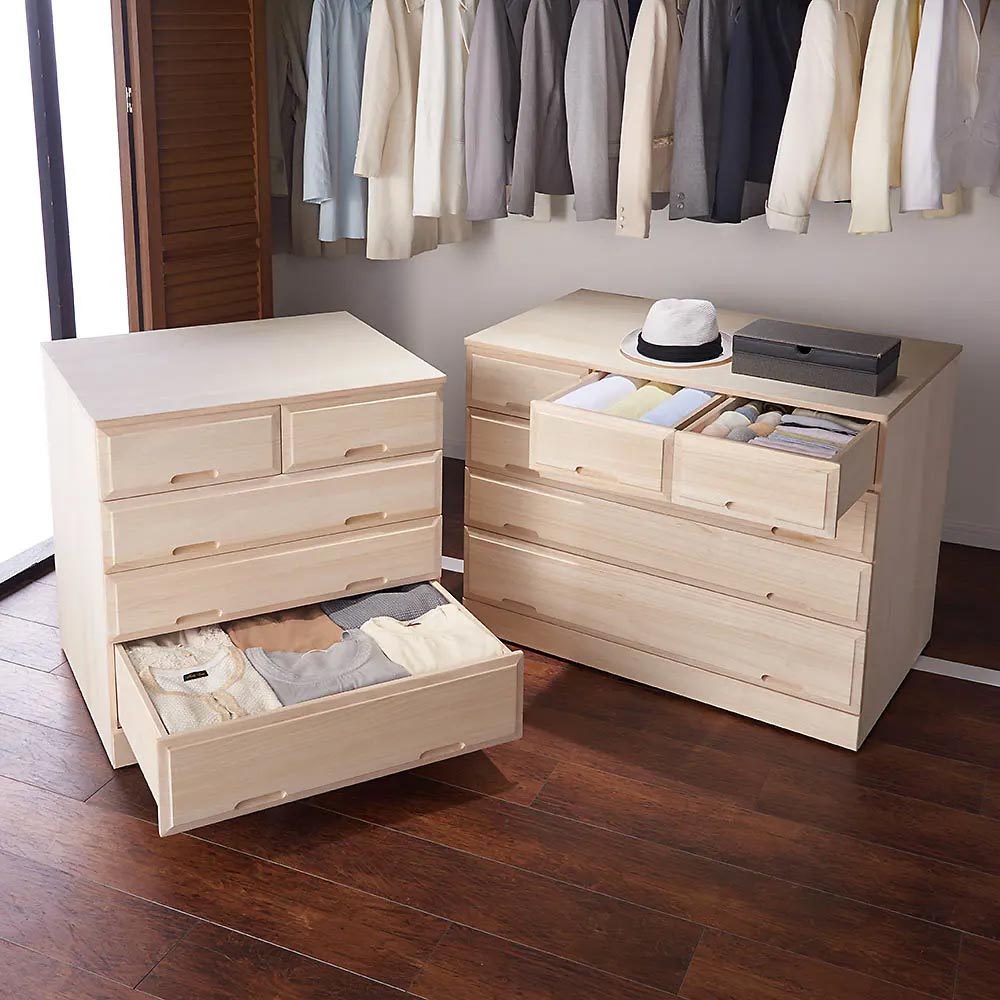 ローチェスト】奥行60cm ロング総桐クローゼットチェスト 幅100cm・3段