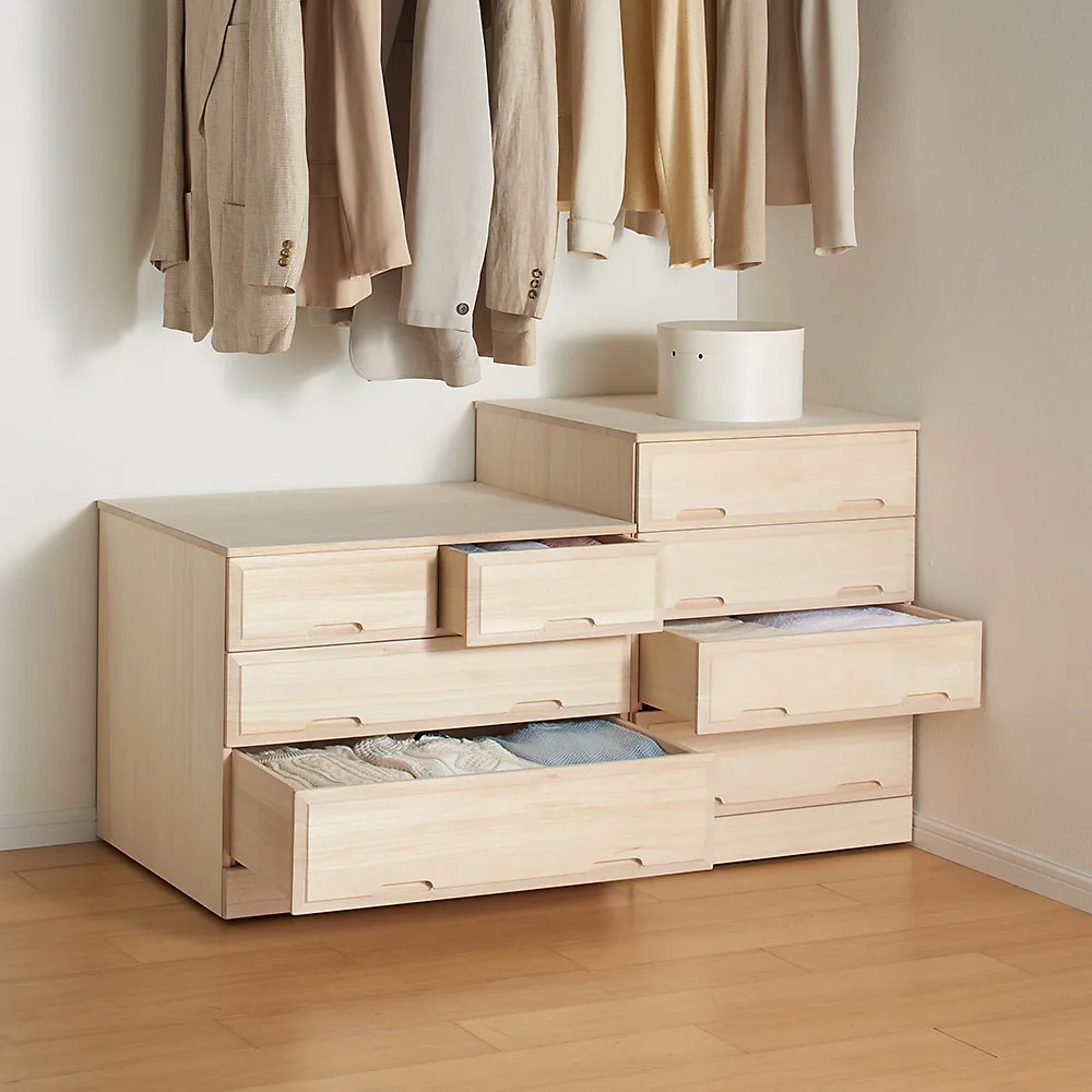 ローチェスト】奥行60cm ロング総桐クローゼットチェスト 幅100cm・3段