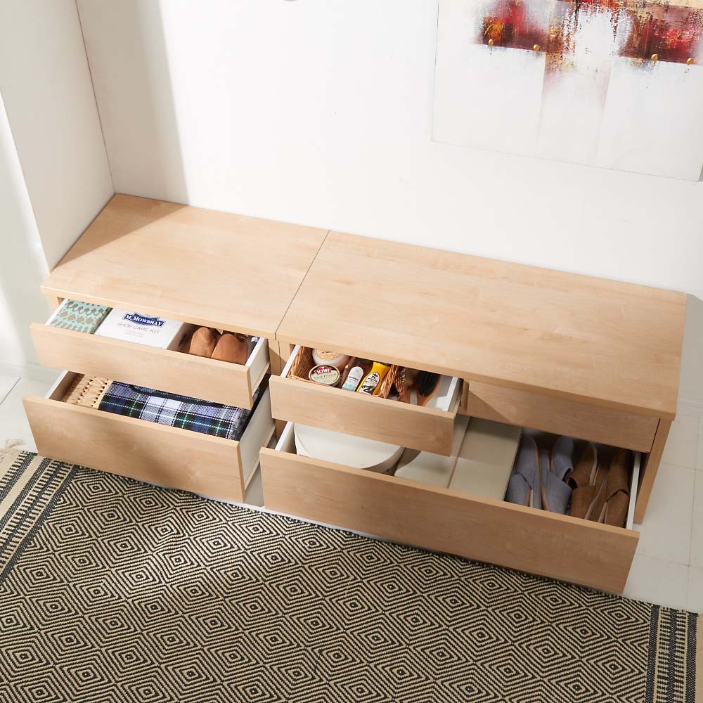 耐荷重100kg！組み立て不要 収納庫付ベンチ 引き出しタイプ・幅90cm奥行31cm 玄関周り雑貨 下駄箱 玄関収納 590324