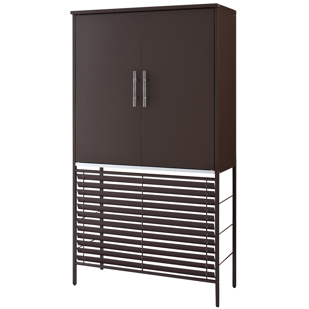 逆ルーバー室外機カバー 収納庫付き 高さ162cm エアコン室外機カバー 590402