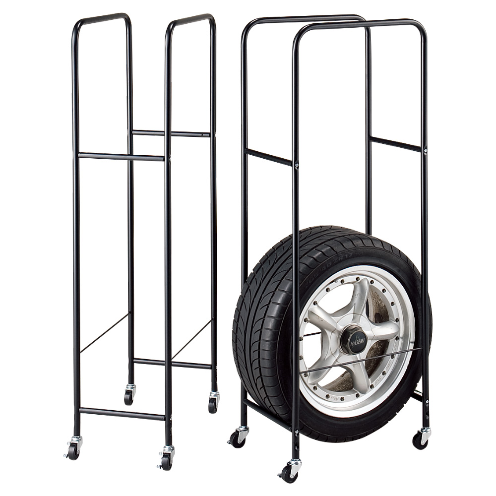 ≪大型車用(幅28cmまで)・カバーなし≫ 薄型タイヤラック2個組 玄関 ガレージ周り 590411
