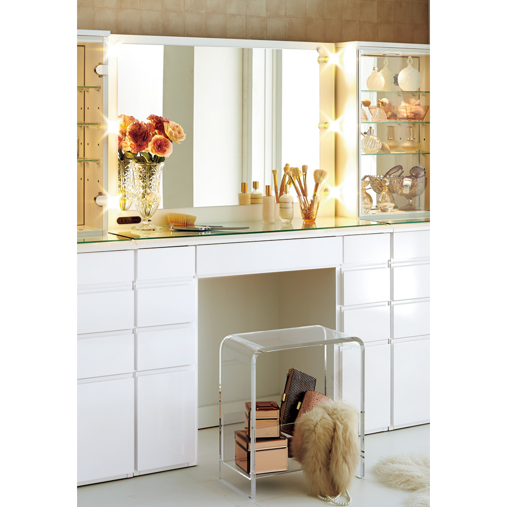 LEDライト付き 楽屋ドレッサーシリーズ ドレッサー 幅99cm ドレッサー 化粧台 鏡台 小物収納 フリーボックス 585302