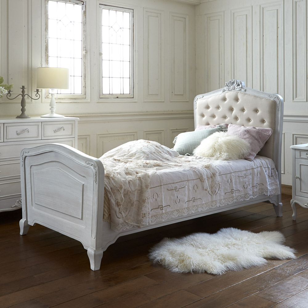 ≪セミダブル≫シャビーシックフレンチベッド 国産圧縮両面仕様ポケットコイルマットレス付き ベッド 585353