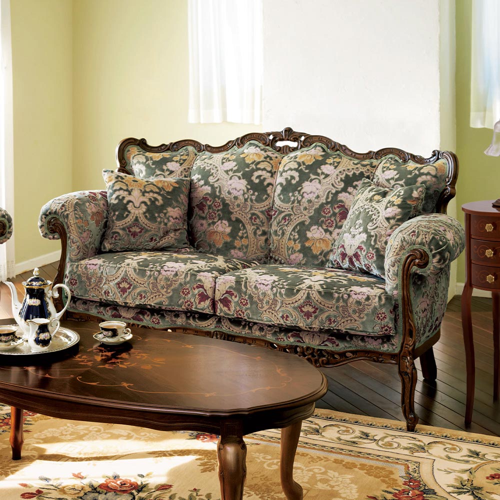 イタリア製 金華山織り張り クラシックデラックスソファII ラブソファ（２人掛け） アンティークソファ ソファ 585391