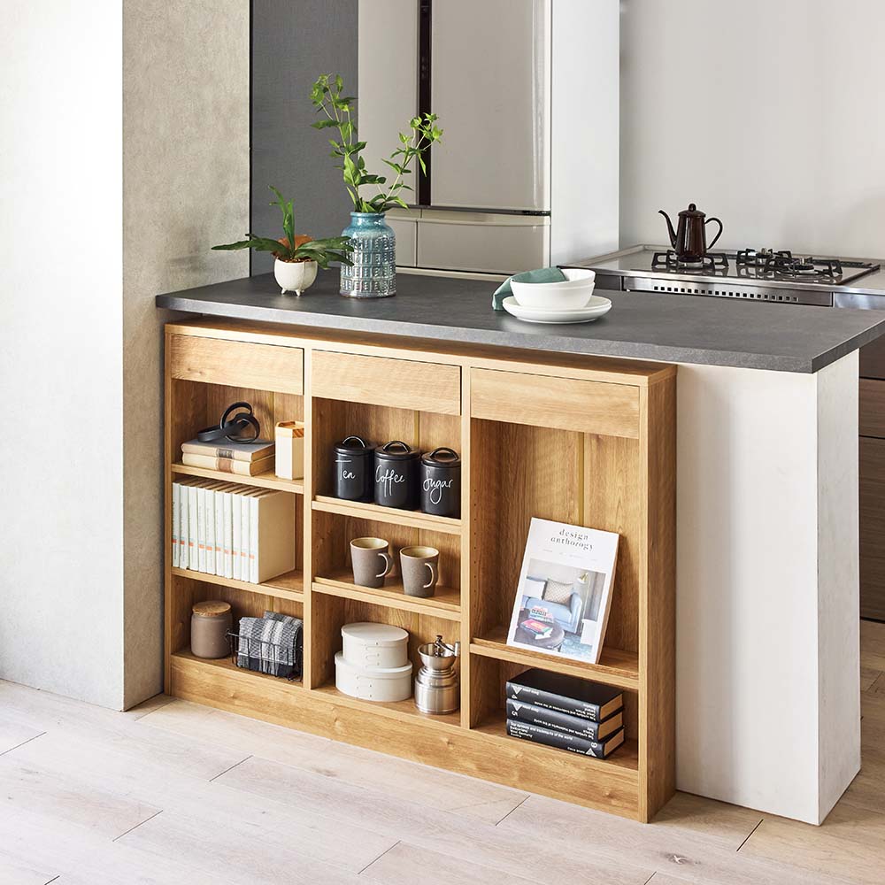 細かいものも整理できる薄型カウンター下収納 幅120cm キャビネット リビングボード リビング収納 586053