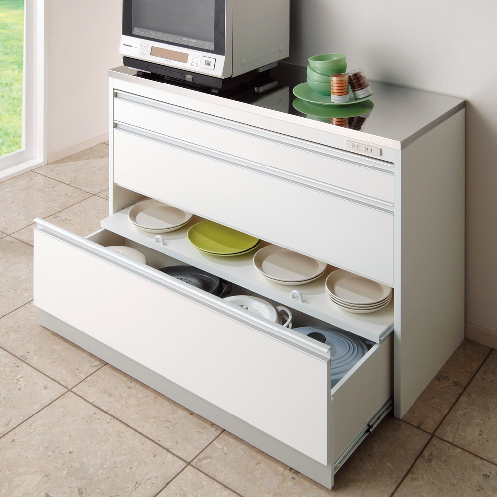 収納物を考えたキッチンカウンター ロータイプ（高さ85cm） 幅