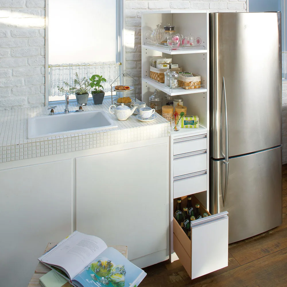 ［幅12奥行55cm］ 取り出しやすい2面オープンすき間収納庫 日本製 キッチンストッカー 隙間収納 キッチン収納 586706