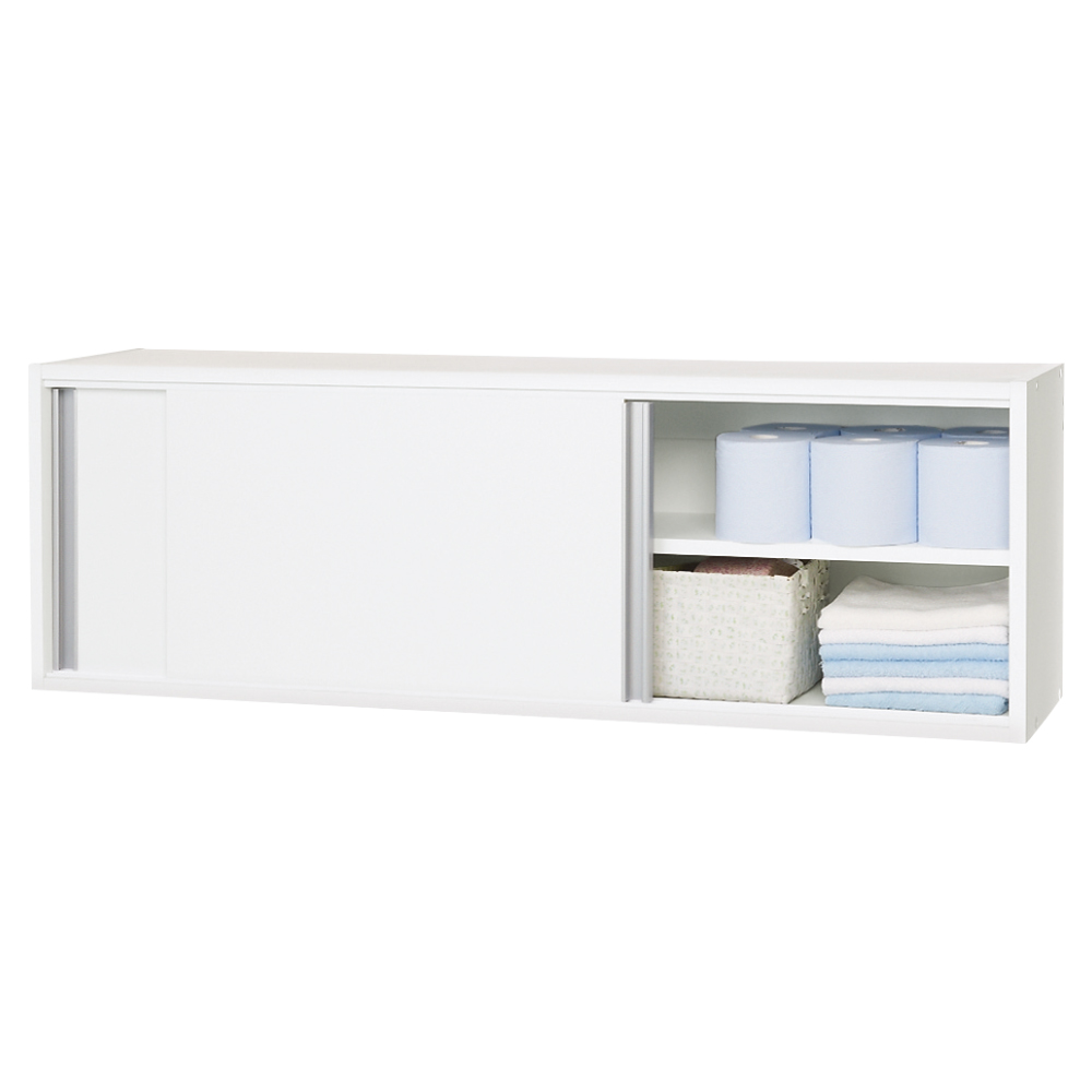 光沢仕上げ吊り戸棚 横型引き戸タイプ 幅120cm高さ40cm 洗面所収納 隙間収納 トイレ 洗面所 ランドリー収納 587506