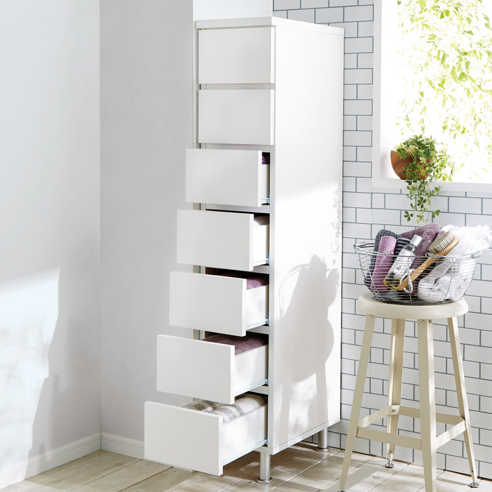 組立不要 お掃除しやすい 湿気を気にしない 多段すき間チェスト 7段・幅29.5奥行44.5cm 洗面所収納 隙間収納 トイレ 洗面所 ランドリー収納 587530