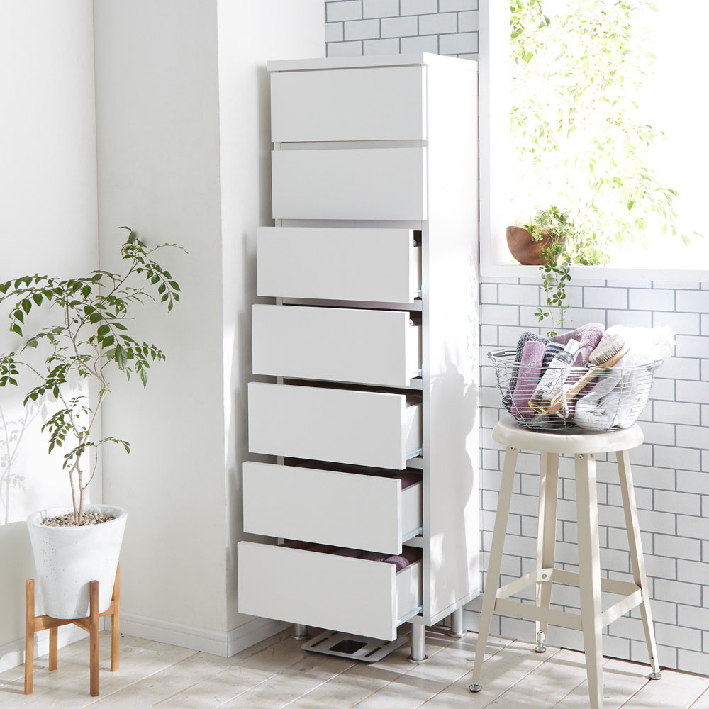 組立不要 お掃除しやすい 湿気を気にしない 多段すき間チェスト 7段・幅44.5奥行29.5cm 洗面所収納 隙間収納 トイレ 洗面所 ランドリー収納 587577