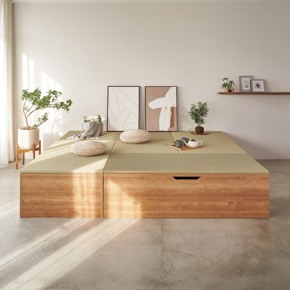 跳ね上げ式収納ユニット畳 ヘリ無し半畳 高さ45cm ユニットシェルフ リビング収納 587982