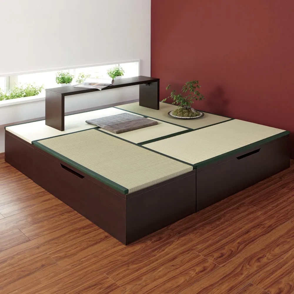 跳ね上げ式収納ユニット畳 ヘリ有りミニ半畳 高さ33cm ユニットシェルフ リビング収納 587988