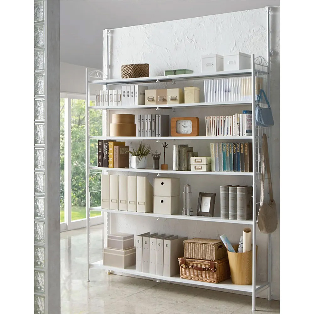 壁面を有効活用できる 幅伸縮 頑丈ラック 突っ張り6段 突っ張り収納 ラック 本棚 シェルフ 588419