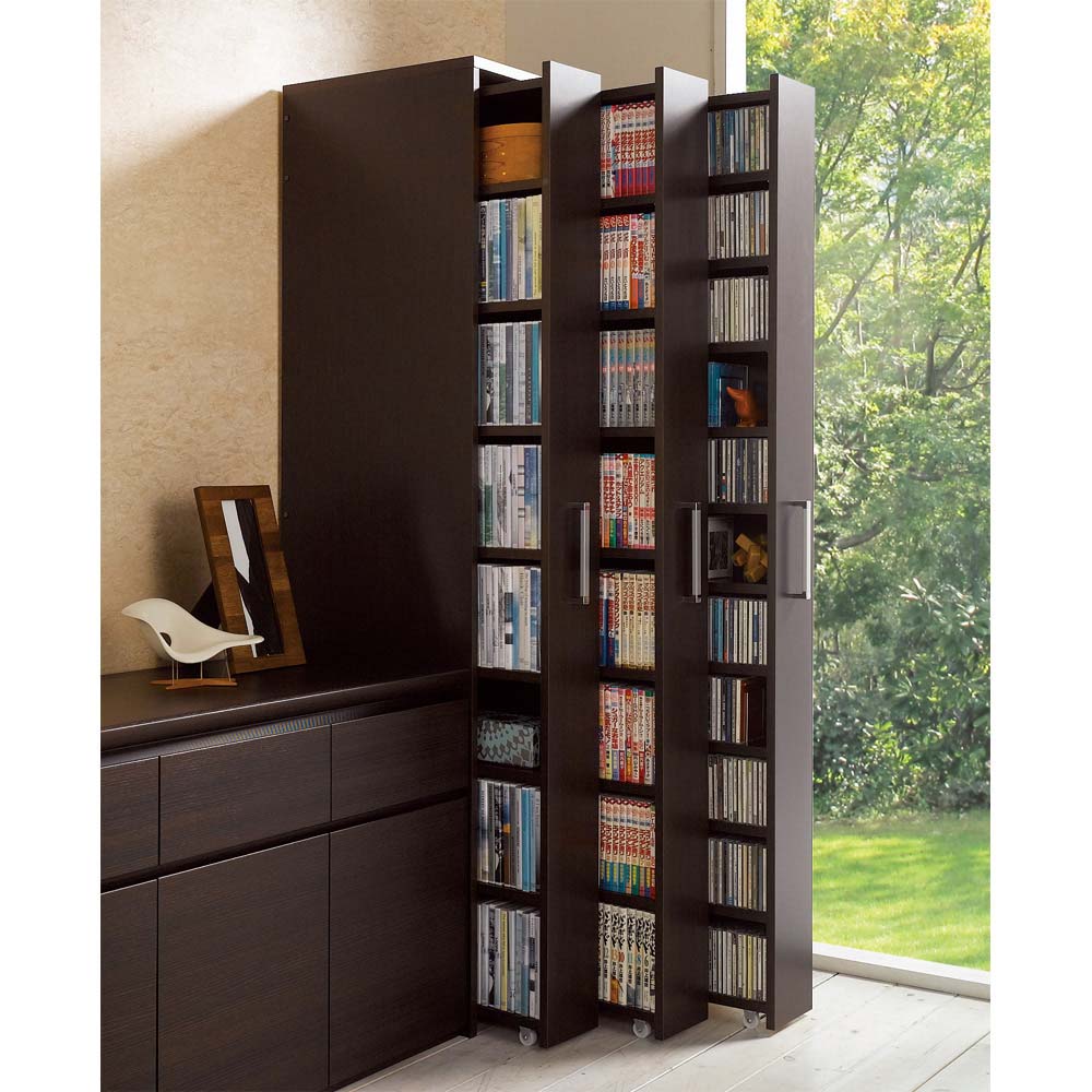 1cmピッチ スライド式すき間収納ワゴン 8段3列セット (DVD収納&コミック漫画本×2・CD収納用×1) CD DVDラック 本棚 ラック シェルフ 588814