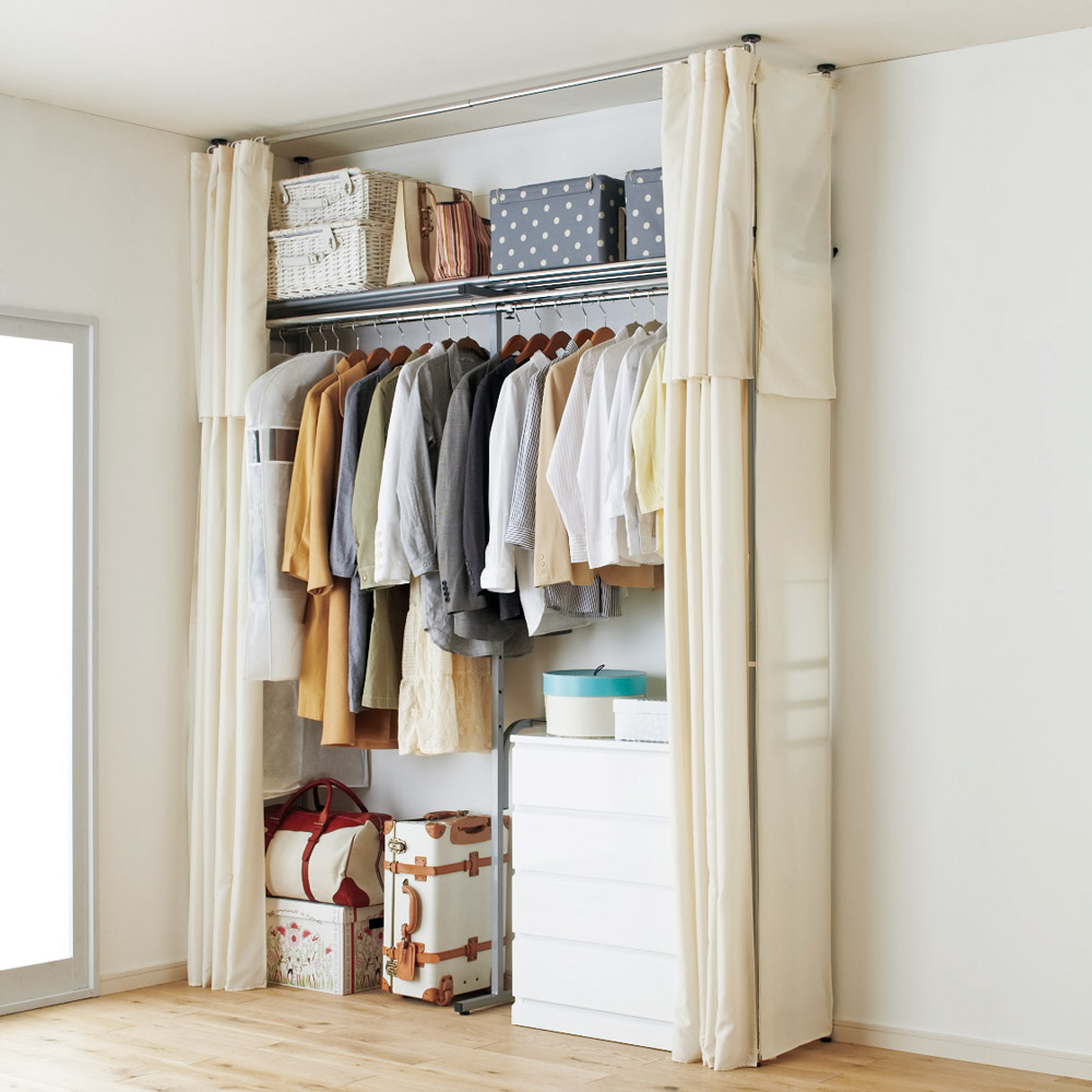 ウォークイン突っ張りハンガー用サイドカーテン （ハイタイプ用） クローゼットハンガー カバー 衣類収納 589430