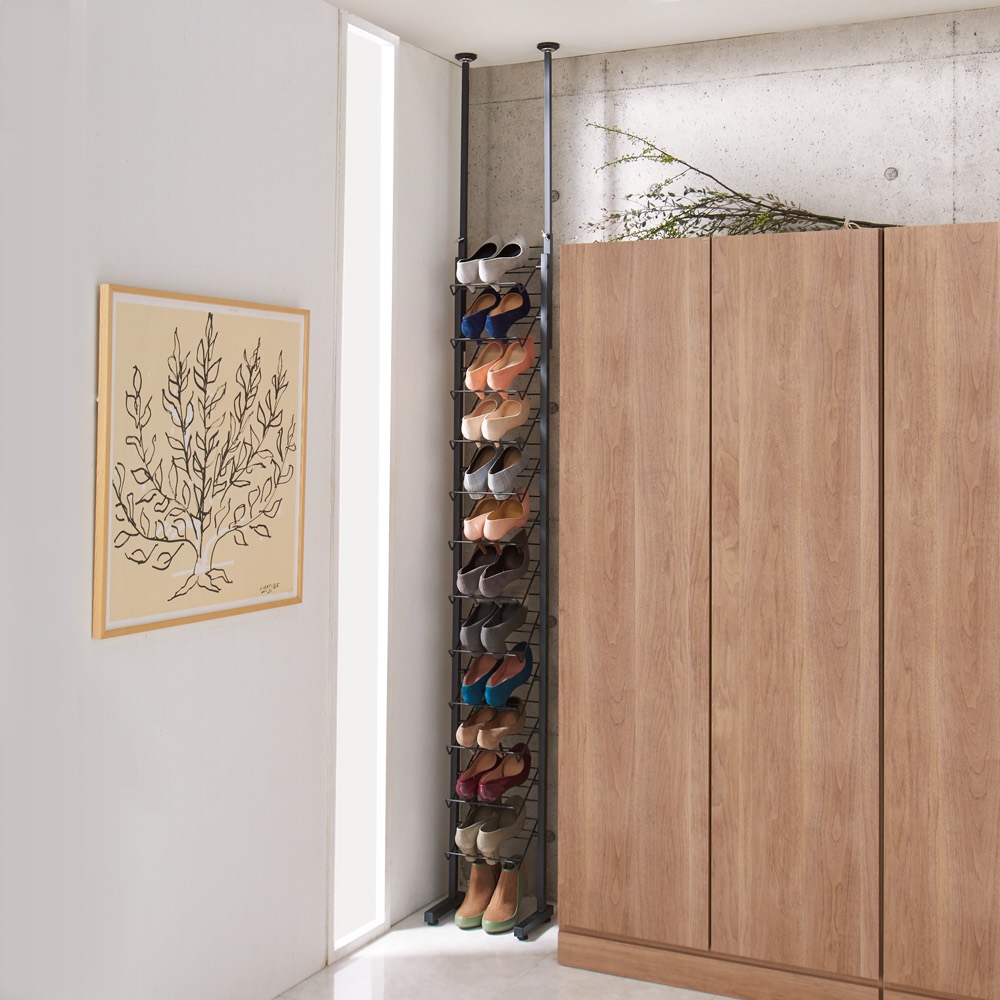 ブルックリン風 突っ張りシューズラック1列 幅33cm シューズラック ケース 下駄箱 玄関収納 590312