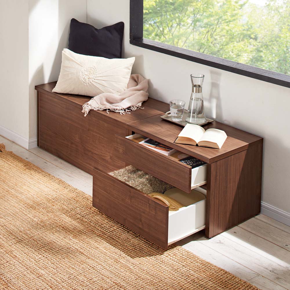 耐荷重100kg!組み立て不要 収納庫付ベンチ 引き出しタイプ・幅90cm奥行31cm 玄関周り雑貨 下駄箱 玄関収納 590324