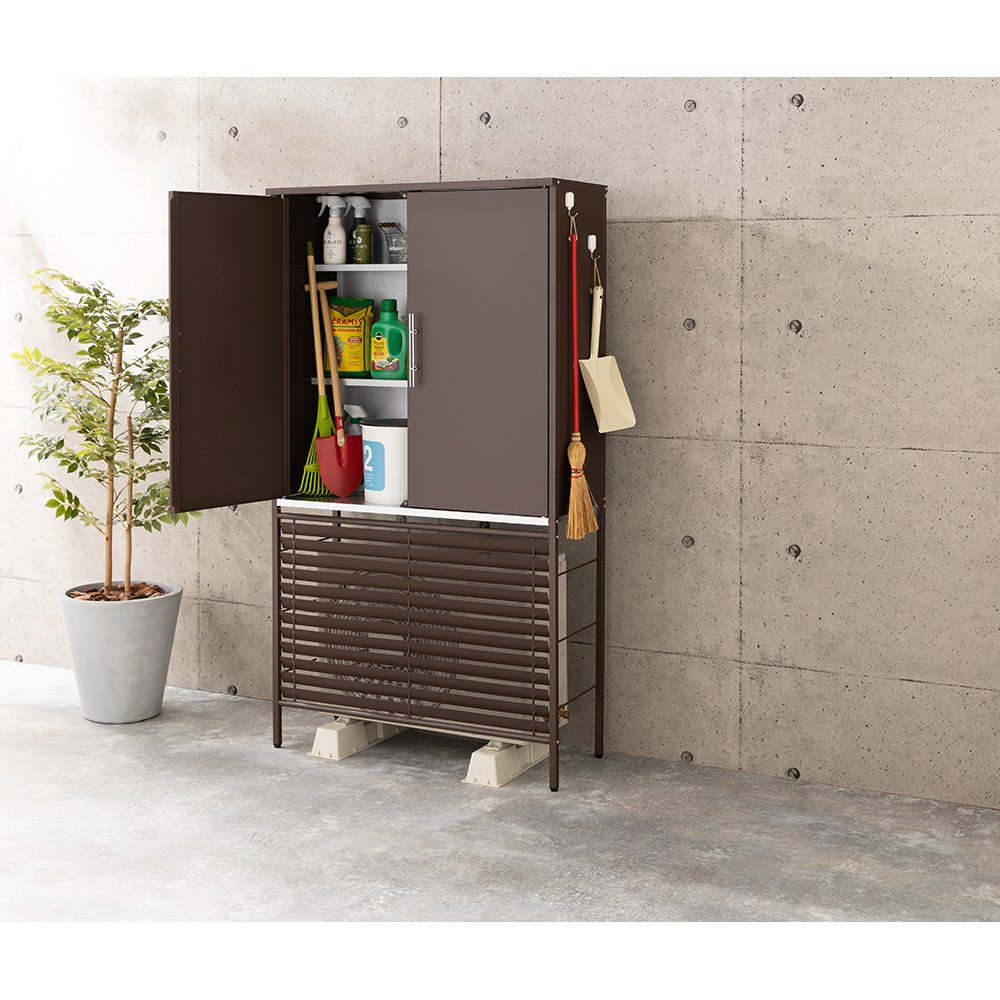 逆ルーバー室外機カバー 収納庫付き 高さ162cm ディノスANAmall店