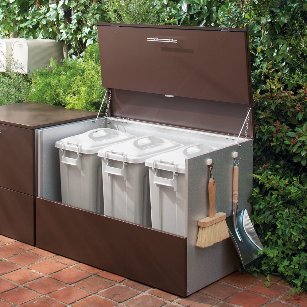 大きく開くガルバ製ゴミ保管庫 幅100奥行56cm ペール3個付き 保管庫 590424